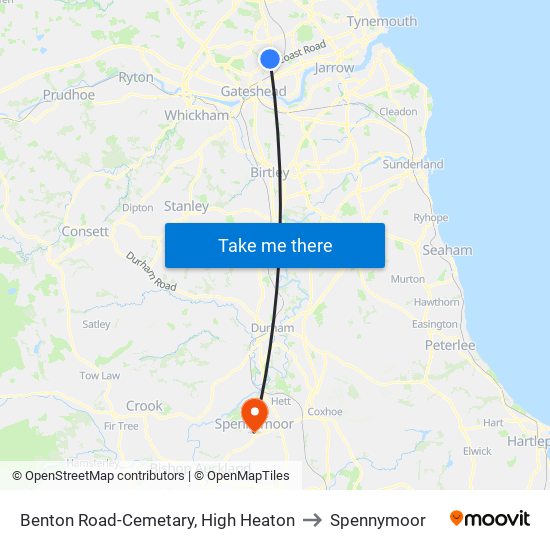 Benton Road-Cemetary, High Heaton to Spennymoor map