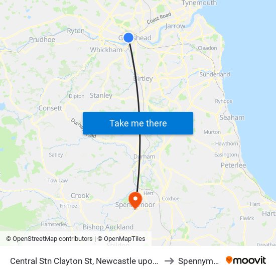 Central Stn Clayton St, Newcastle upon Tyne to Spennymoor map