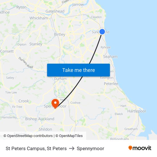 St Peters Campus, St Peters to Spennymoor map