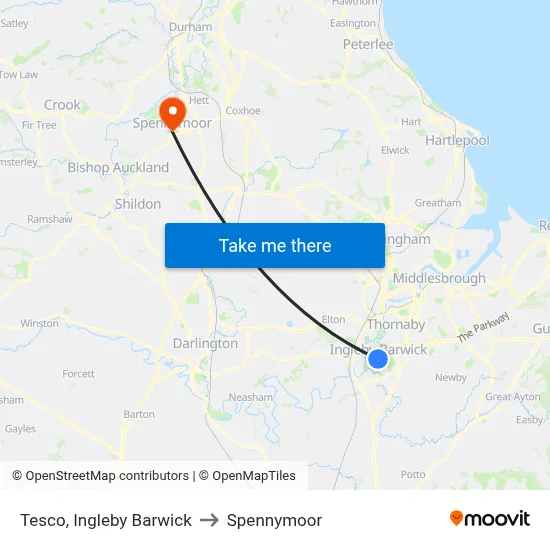 Tesco, Ingleby Barwick to Spennymoor map