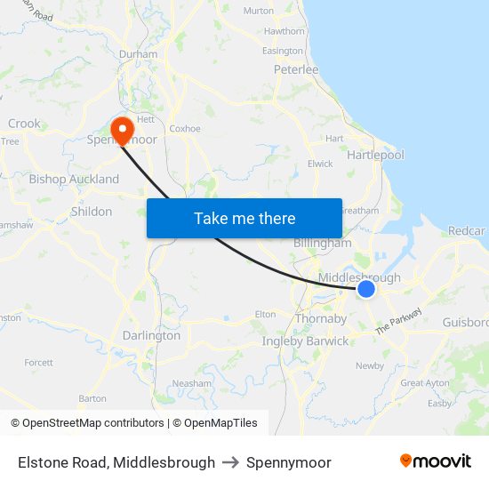 Elstone Road, Middlesbrough to Spennymoor map