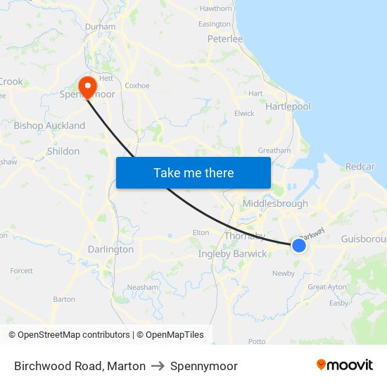 Birchwood Road, Marton to Spennymoor map