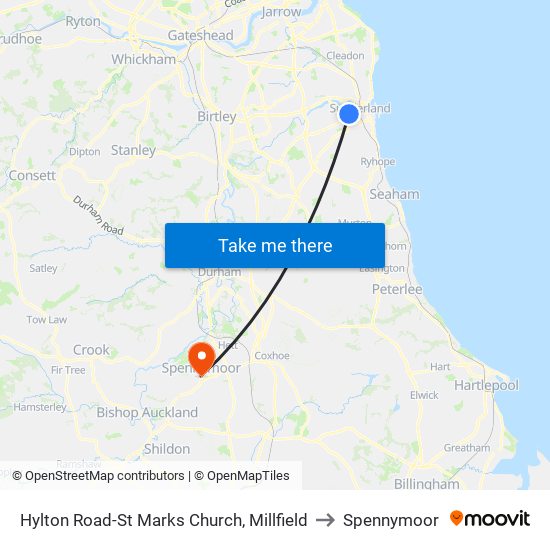 Hylton Road-St Marks Church, Millfield to Spennymoor map
