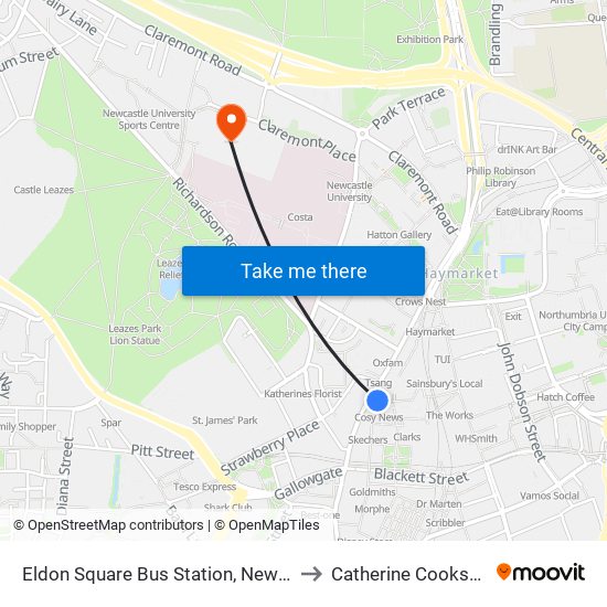 Eldon Square Bus Station, Newcastle upon Tyne to Catherine Cookson Building map