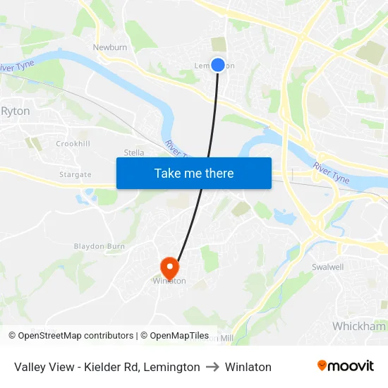 Valley View - Kielder Rd, Lemington to Winlaton map