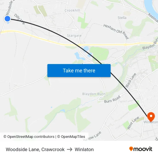 Woodside Lane, Crawcrook to Winlaton map