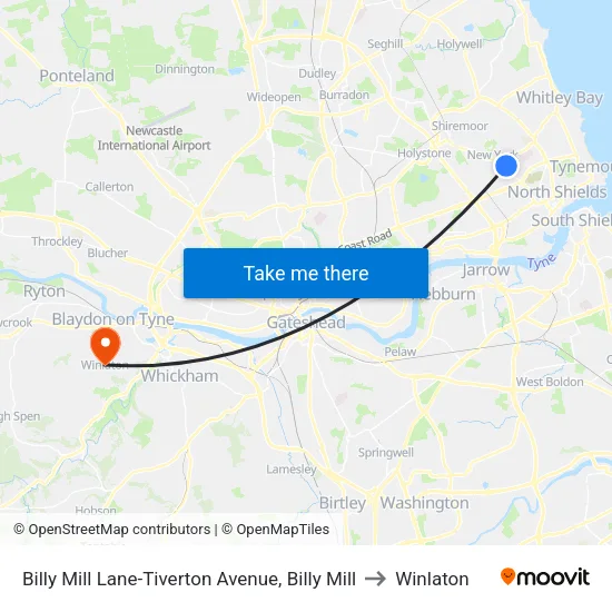 Billy Mill Lane-Tiverton Avenue, Billy Mill to Winlaton map