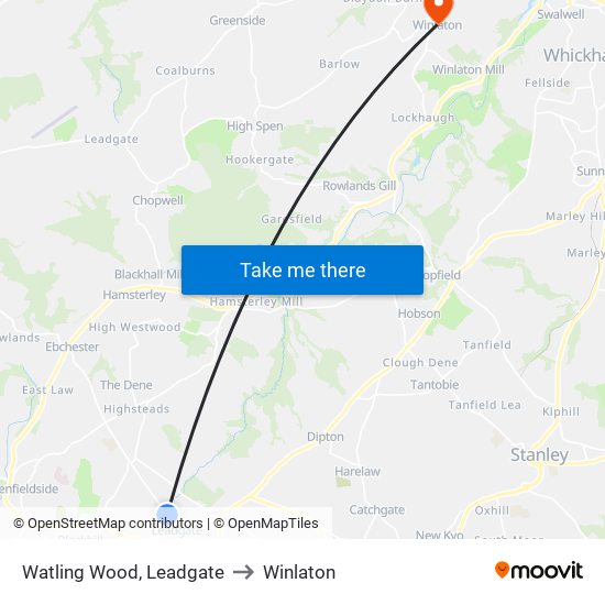 Watling Wood, Leadgate to Winlaton map