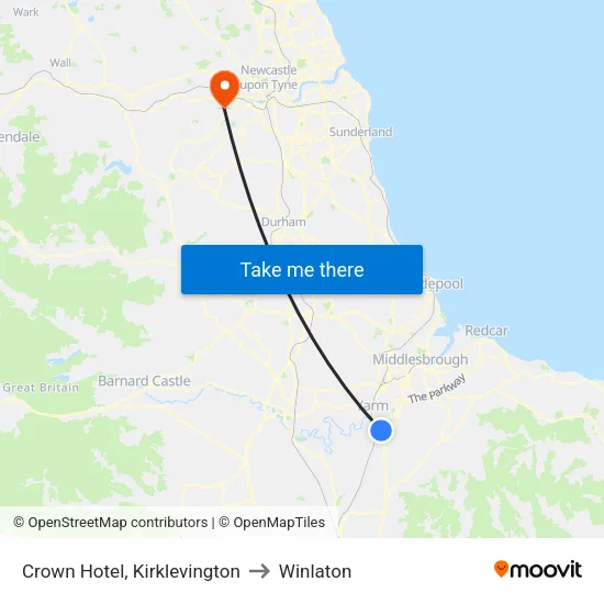 Crown Hotel, Kirklevington to Winlaton map