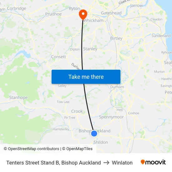 Tenters Street Stand B, Bishop Auckland to Winlaton map