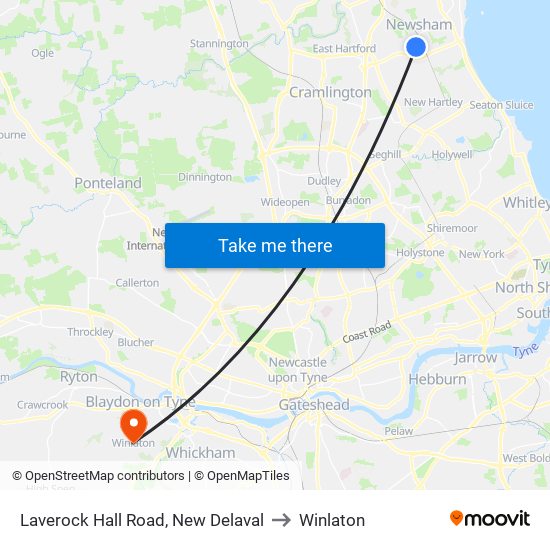 Laverock Hall Road, New Delaval to Winlaton map