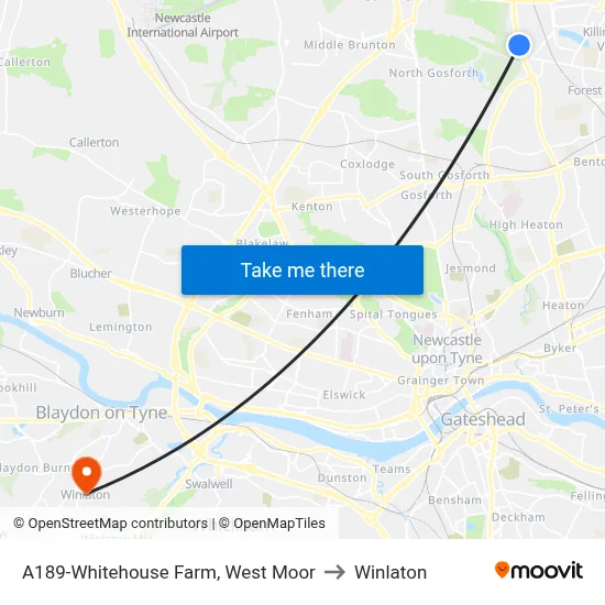 A189-Whitehouse Farm, West Moor to Winlaton map