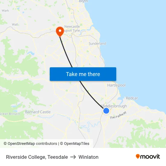 Riverside College, Teesdale to Winlaton map