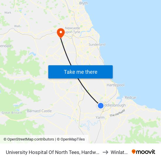 University Hospital Of North Tees, Hardwick to Winlaton map