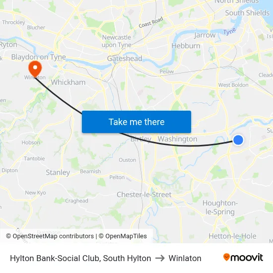 Hylton Bank-Social Club, South Hylton to Winlaton map