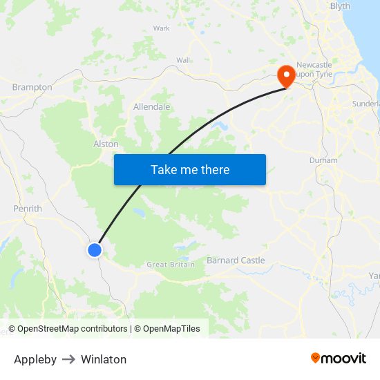 Appleby to Winlaton map