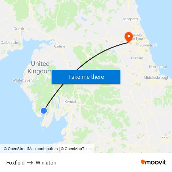 Foxfield to Winlaton map