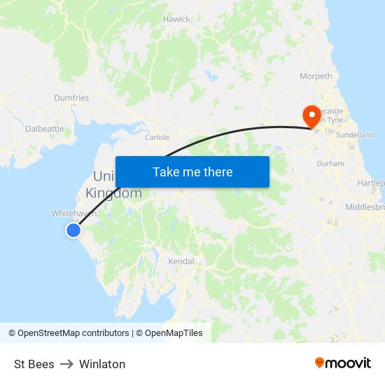 St Bees to Winlaton map