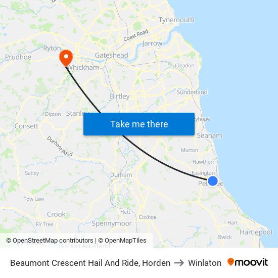 Beaumont Crescent Hail And Ride, Horden to Winlaton map