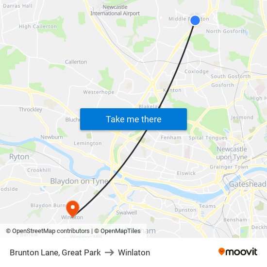 Brunton Lane, Great Park to Winlaton map