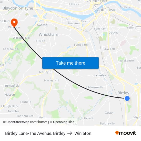 Birtley Lane-The Avenue, Birtley to Winlaton map