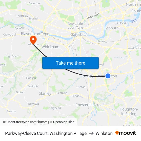 Parkway-Cleeve Court, Washington Village to Winlaton map