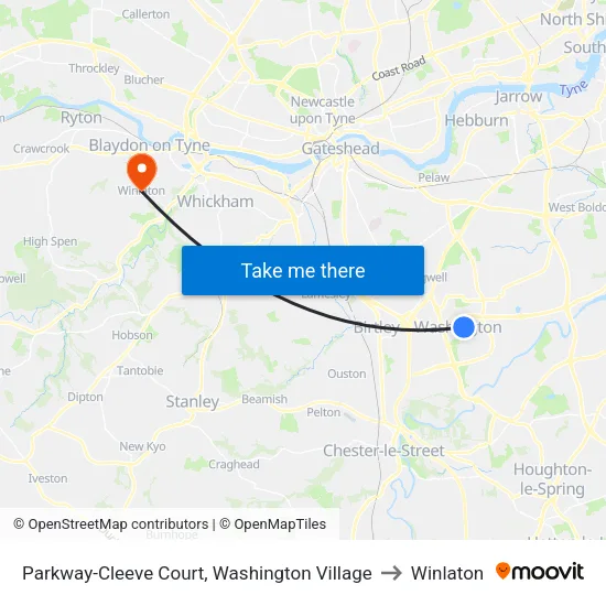 Parkway-Cleeve Court, Washington Village to Winlaton map