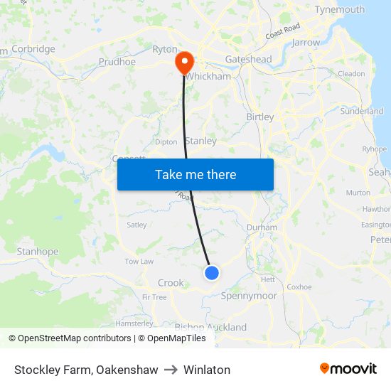 Stockley Farm, Oakenshaw to Winlaton map