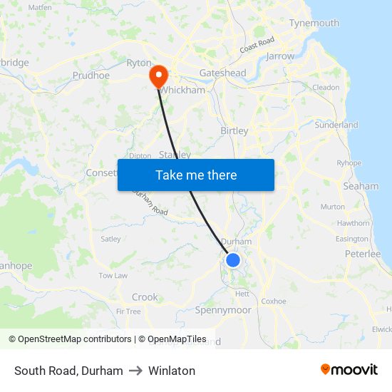 South Road, Durham to Winlaton map