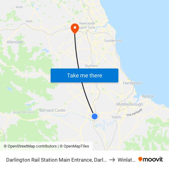Darlington Rail Station Main Entrance, Darlington to Winlaton map
