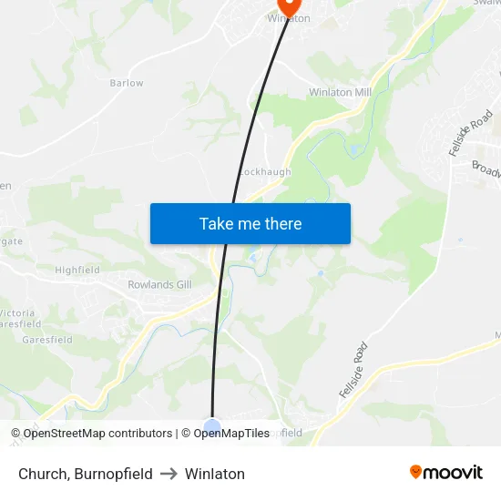 Church, Burnopfield to Winlaton map
