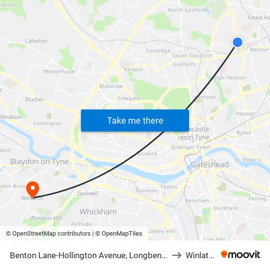 Benton Lane-Hollington Avenue, Longbenton to Winlaton map