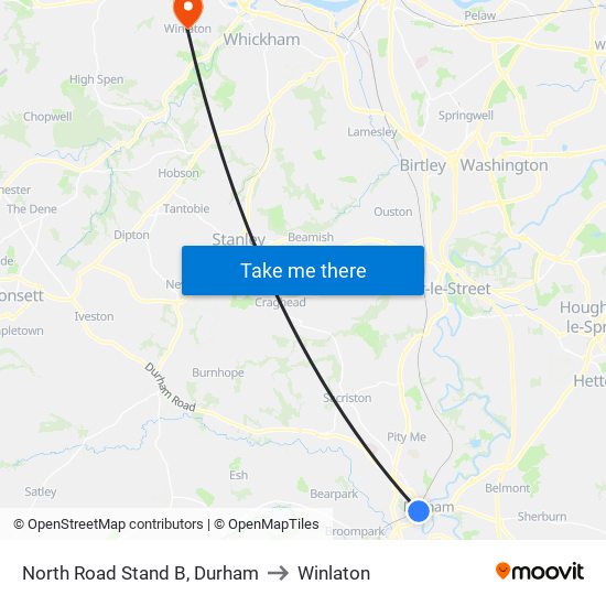 North Road Stand B, Durham to Winlaton map