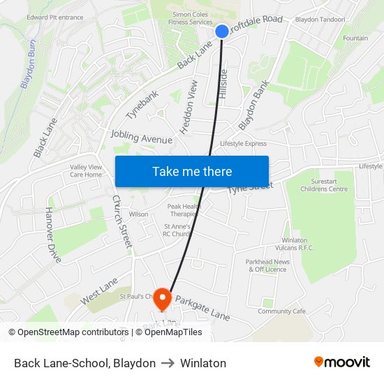 Back Lane-School, Blaydon to Winlaton map