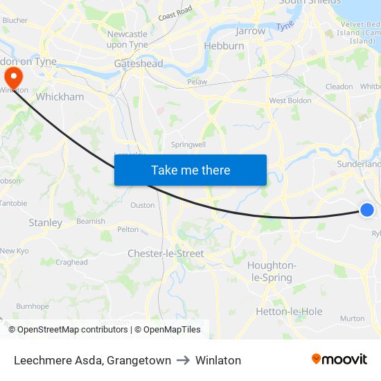 Leechmere Asda, Grangetown to Winlaton map