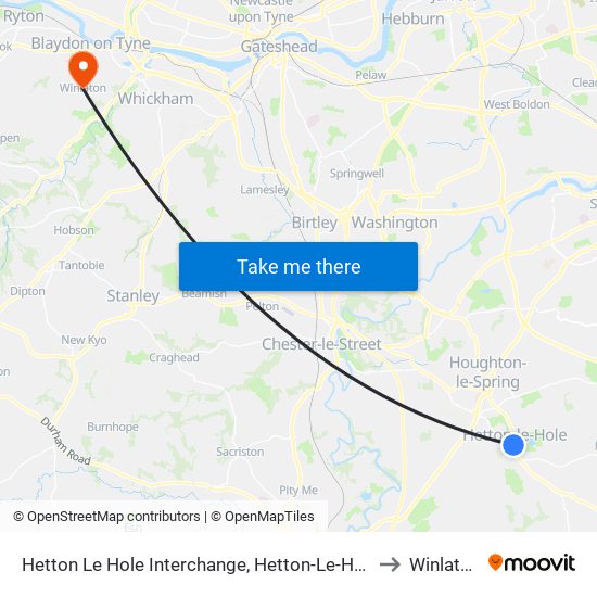 Hetton Le Hole Interchange, Hetton-Le-Hole to Winlaton map