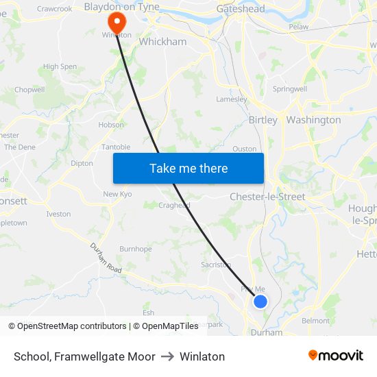 School, Framwellgate Moor to Winlaton map