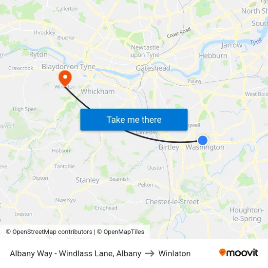 Albany Way - Windlass Lane, Albany to Winlaton map