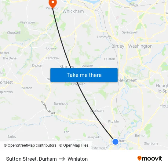 Sutton Street, Durham to Winlaton map