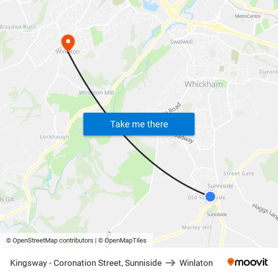 Kingsway - Coronation Street, Sunniside to Winlaton map