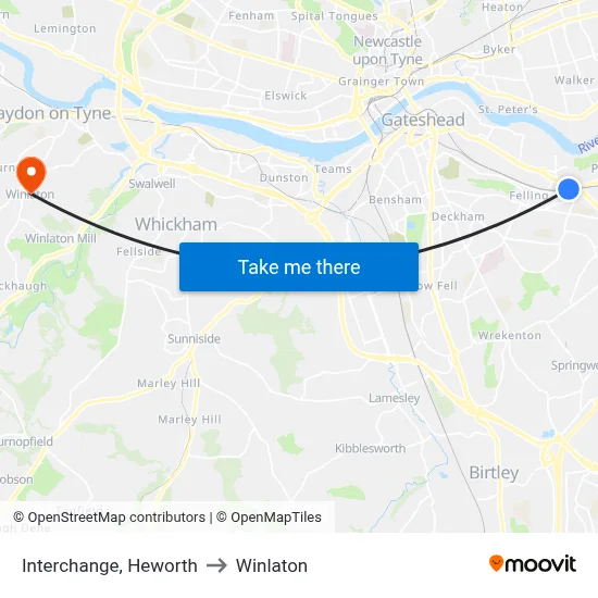 Interchange, Heworth to Winlaton map