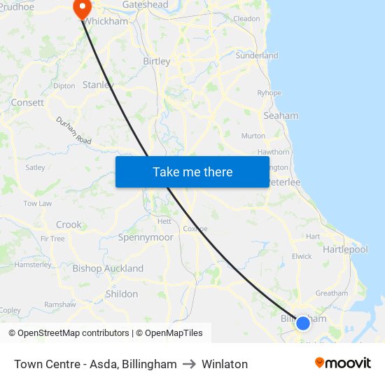 Town Centre - Asda, Billingham to Winlaton map