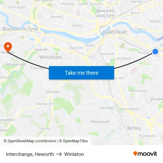 Interchange, Heworth to Winlaton map