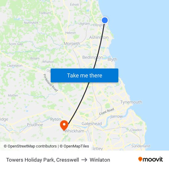 Towers Holiday Park, Cresswell to Winlaton map