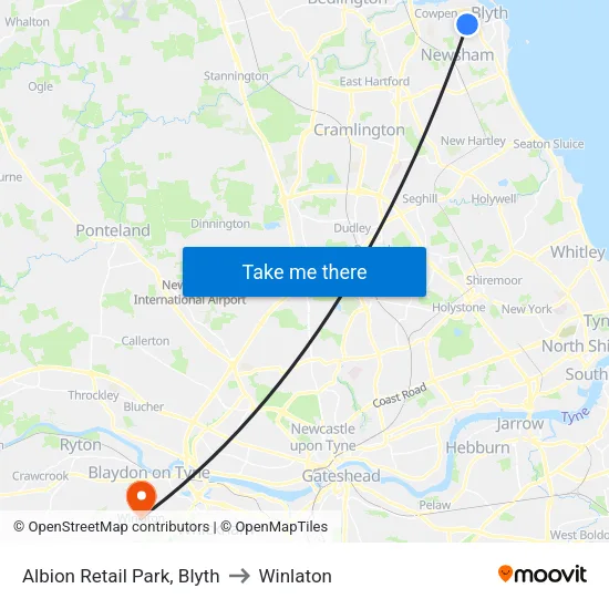 Albion Retail Park, Blyth to Winlaton map