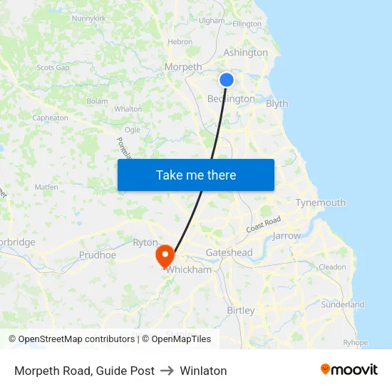 Morpeth Road, Guide Post to Winlaton map