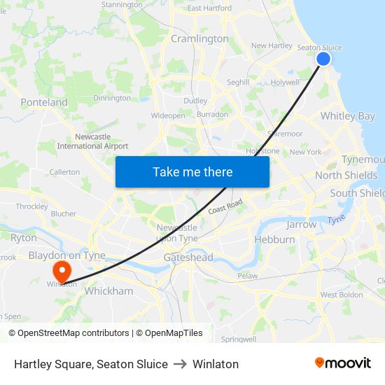 Hartley Square, Seaton Sluice to Winlaton map