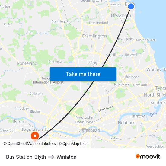 Bus Station, Blyth to Winlaton map