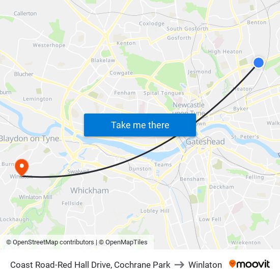 Coast Road-Red Hall Drive, Cochrane Park to Winlaton map