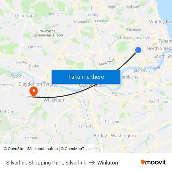 Silverlink Shopping Park, Silverlink to Winlaton map